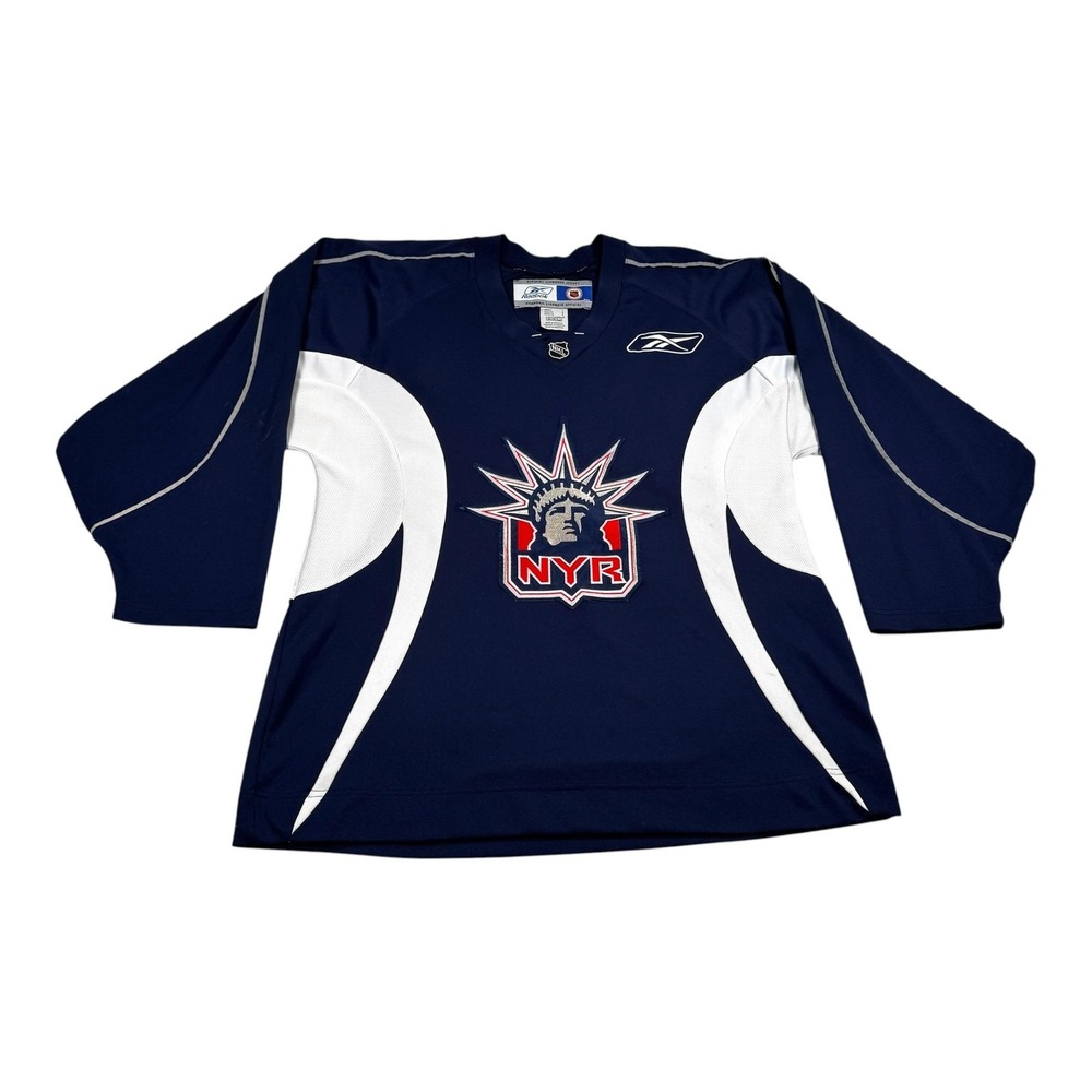 New York Rangers Jersey Mens Large Blue White NHL Hockey Reebok Liberty Logo